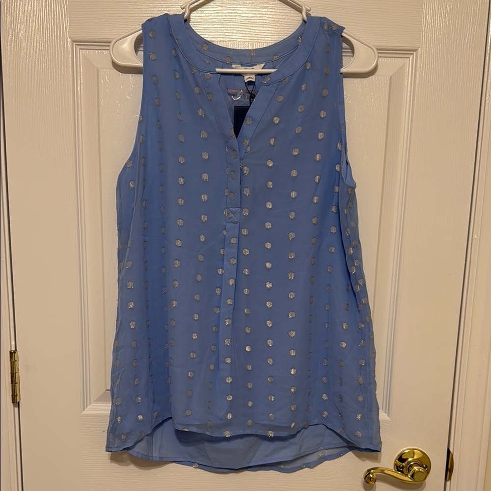 Blue Sleeveless Top with Silver Accents